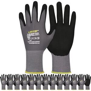 NWT LOCCEF Work Gloves L/10-12 Pairs Gray MicroFoam Nitrile Coated Seamless Knit
